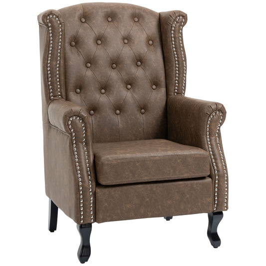 HOMCOM ingback Accent Chair Tufted Chesterfield-style Armchair with Nail Head Trim for Living Room Bedroom Brown