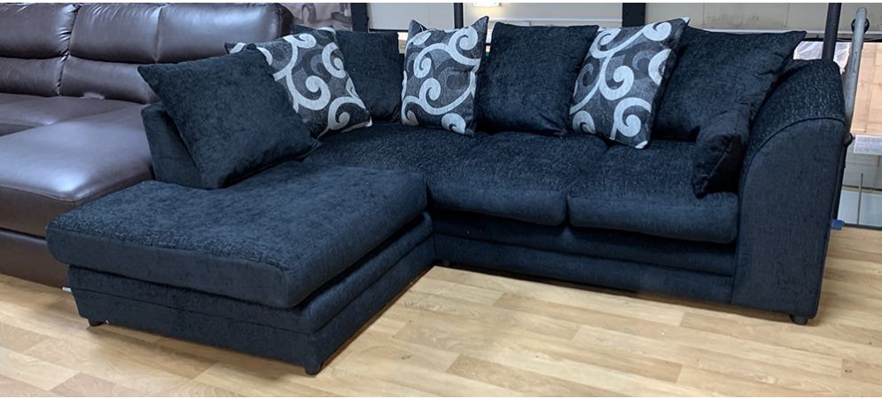 Zina Fabric Corner Sofa LHF Black Scatter Back