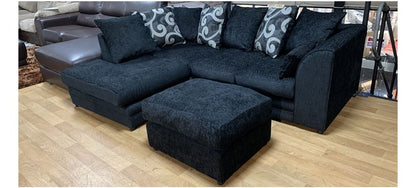 Zina Fabric LHF Black Scatter Back Corner Sofa With Footstool