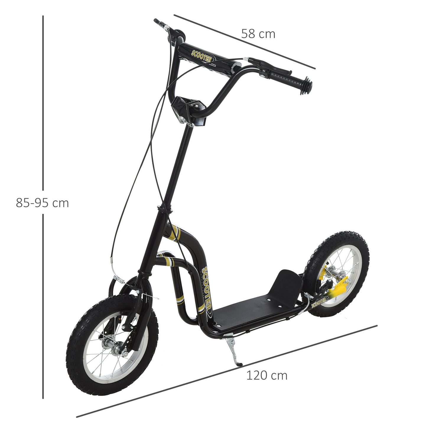 HOMCOM een Kids Stunt Scooter w/ Adjustable Handlebar, 12 Inch Rubber Tyres, Dual Brakes, Black