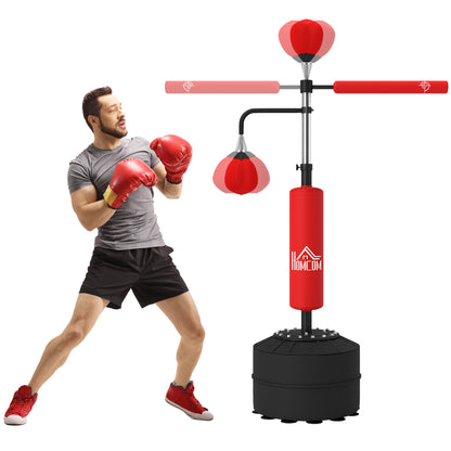 HOMCOM -in-1 Boxing Punching Bag, Freestanding with 2 Speed Bals, 360° Reflex Bar, 160-230cm Adjustable Height, Red