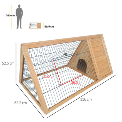 PawHut Wooden Rabbit Hutch Triangle Bunny Ferret Cage Guinea Pig Run Small Animal Hutch Yellow 116 x 62.2 x 52.5 cm