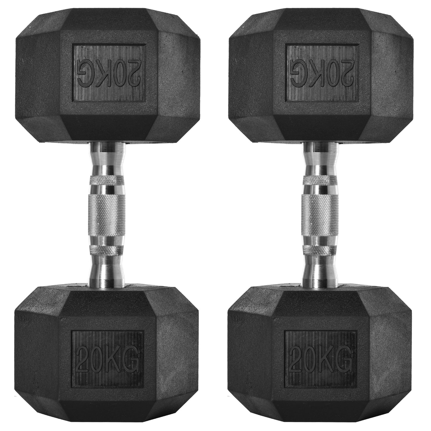 HOMCOM x20kg Rubber Hex Dumbbell Portable Hand Weights Dumbbell Home Gym Workout Fitness Hand Dumbbell