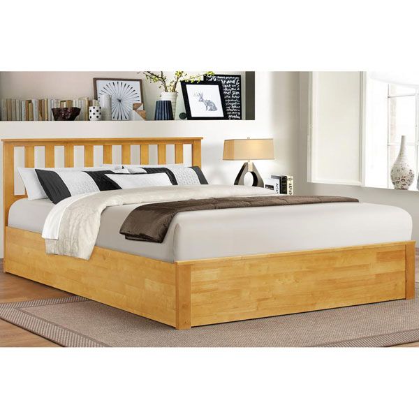 Josephine Ottoman Double Bed in Solid Rubberwood - Oak